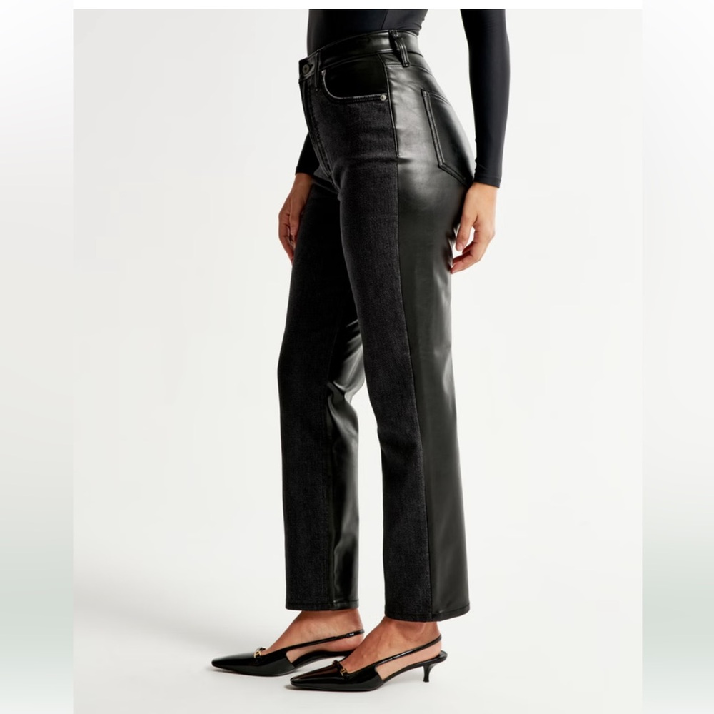 Abercrombie & Fitch Curve Ultra High Rise Ankle Straight Jean, denim + leather